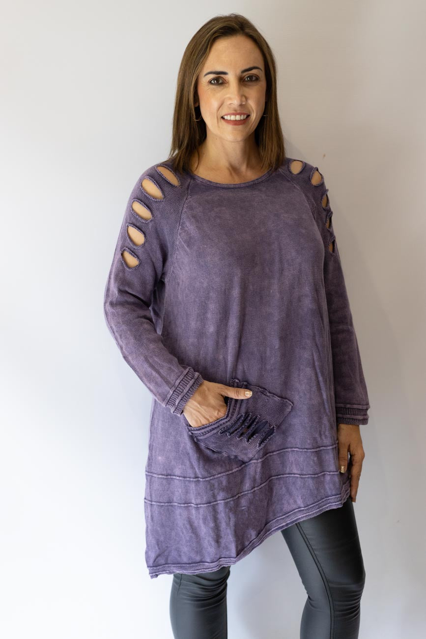 Distressed Long-Sleeve Tunic Top