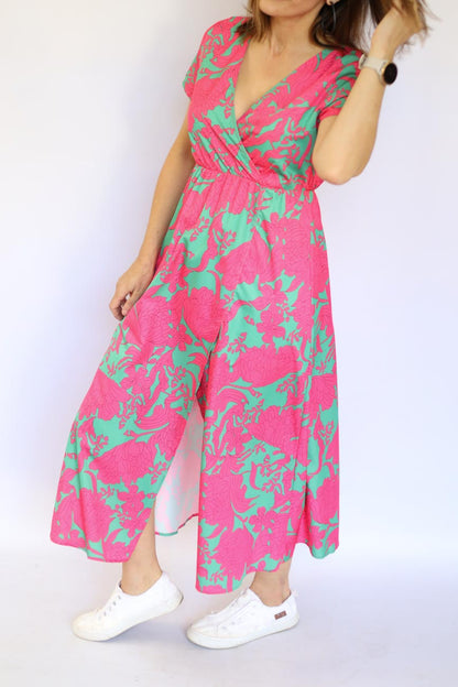 Short Sleeve Floral Long Dress