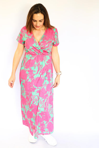 Short Sleeve Floral Long Dress