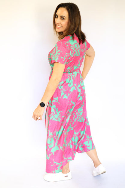 Short Sleeve Floral Long Dress