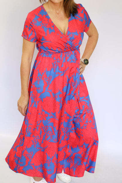 Short Sleeve Floral Long Dress