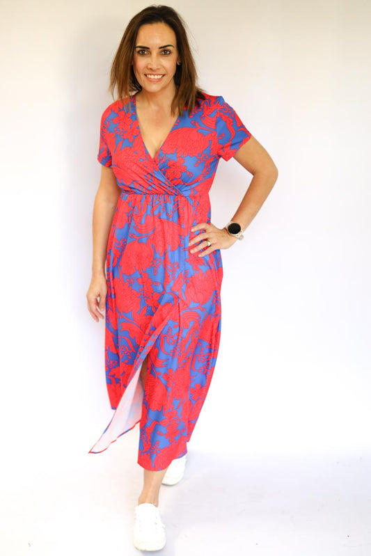 Short Sleeve Floral Long Dress