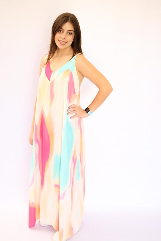Watercolor Print Long Dress