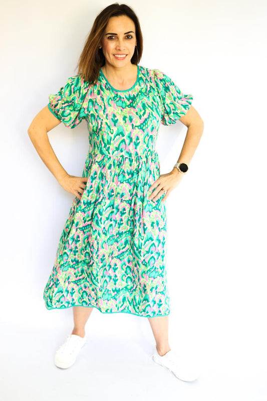 Puff Sleeve Mid-Length Dress