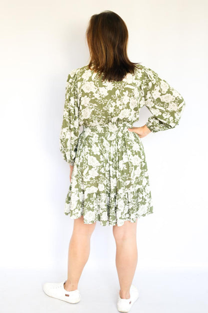 French Olive Green Mini Dress