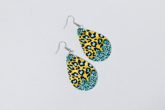 Aqua Leopard Drop Earrings