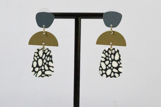 Abstract Grey- Khaki Drop Earrings