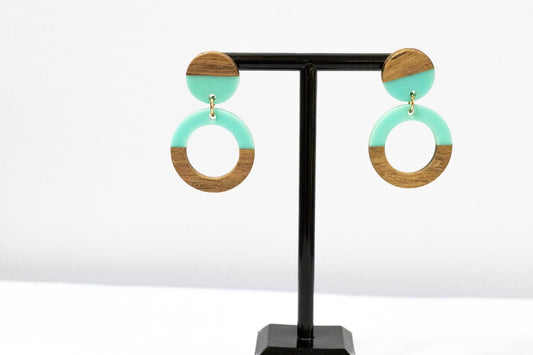 Mint Wood Circle Earrings