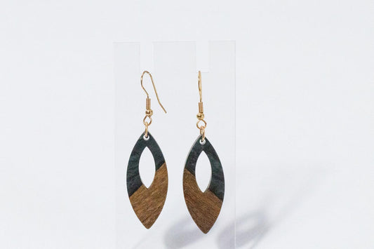 Wood and Black Teardrop Earrings