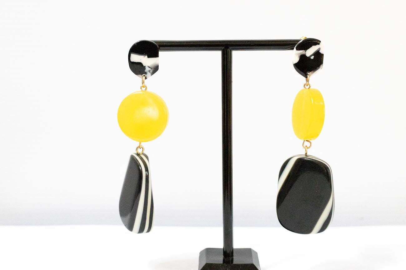Yellow and Black Abstract Earrings