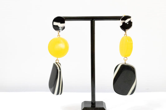 Yellow and Black Abstract Earrings
