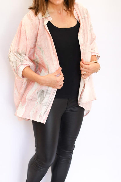 Draped Button-Up Blouse