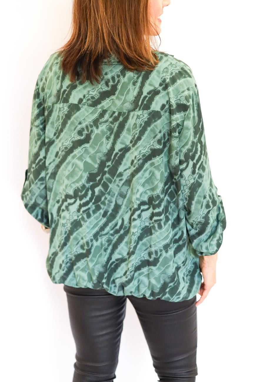 Drawstring Hem Button-Up Blouse