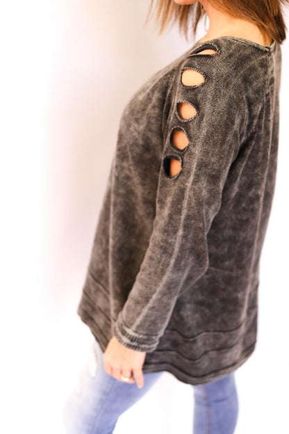 Distressed Long-Sleeve Tunic Top