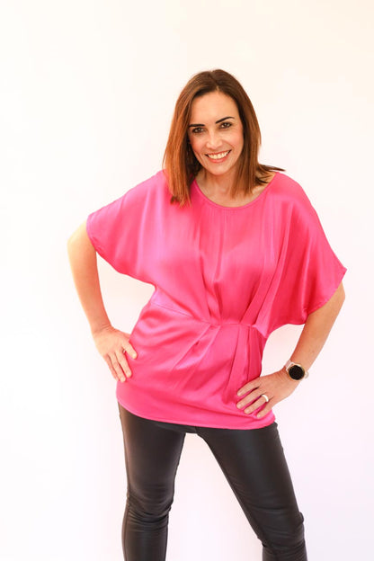 Pleated Satin Relaxed Fit Top