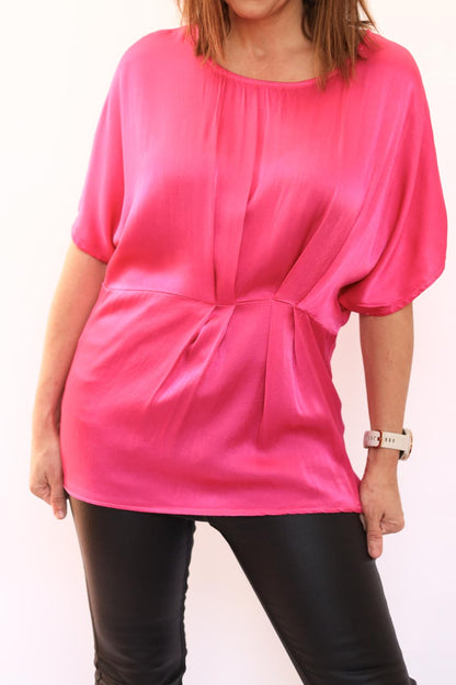 Pleated Satin Relaxed Fit Top