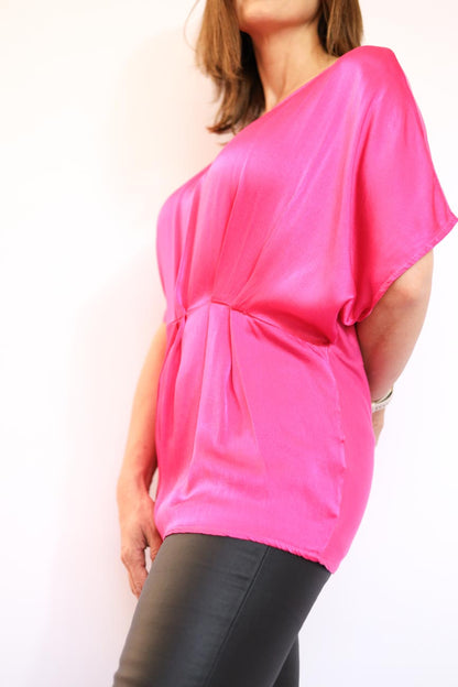 Pleated Satin Relaxed Fit Top