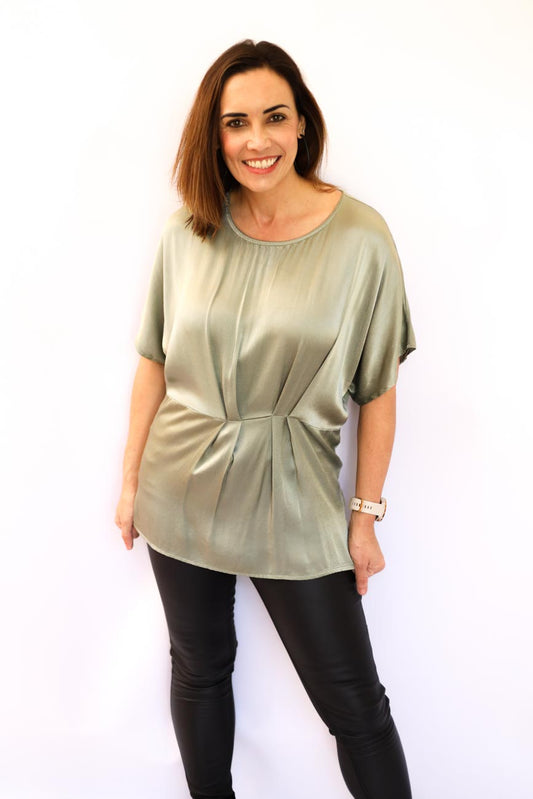 Pleated Satin Relaxed Fit Top