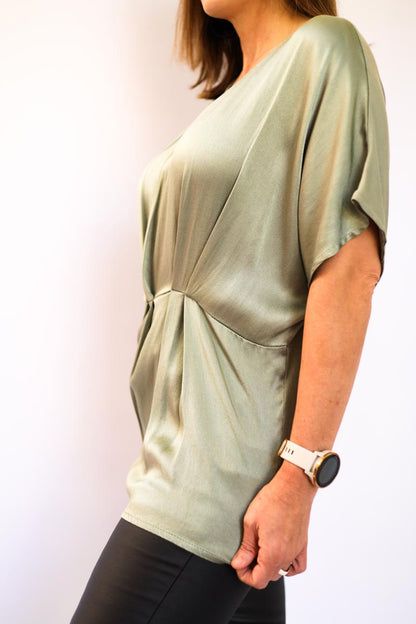 Pleated Satin Relaxed Fit Top