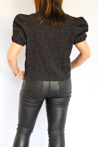 Textured Puff Sleeve Lace Top